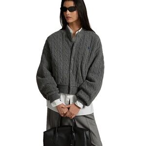 Polo by Ralph Lauren Gray Cable Knit Bomber Jacket